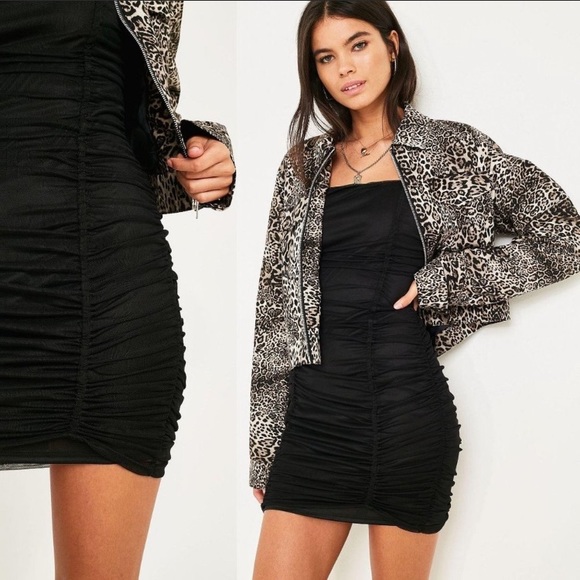 UO Black Ruched Mesh Bodycon Mini Dress Urban sz S - Picture 2 of 12